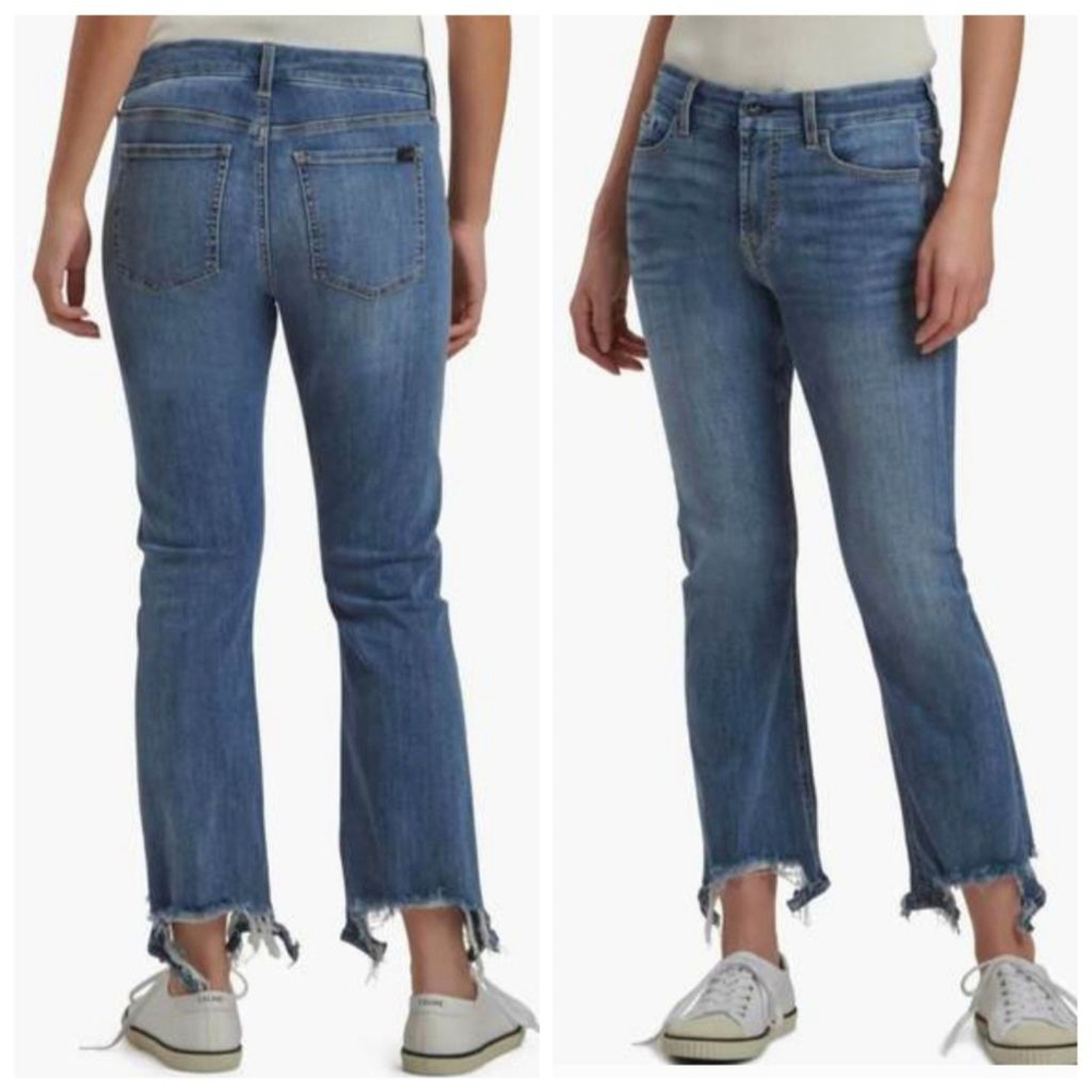 NEW Jen7 Cropped Kick Flare Crop Jeans Frayed Blue High Rise 7 For All Mankind 0